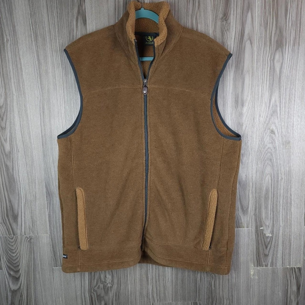 Aigle Polartech Men's Fleece Lined Zip-Up Brown Gilet Sz XXL‎
